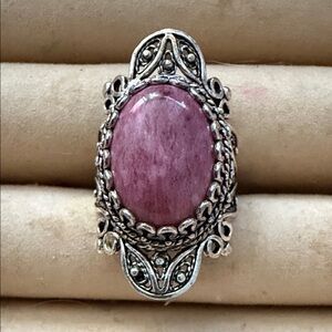 Vintage-Style DGS Turkey Sterling Silver Pink Rhodonite Ring